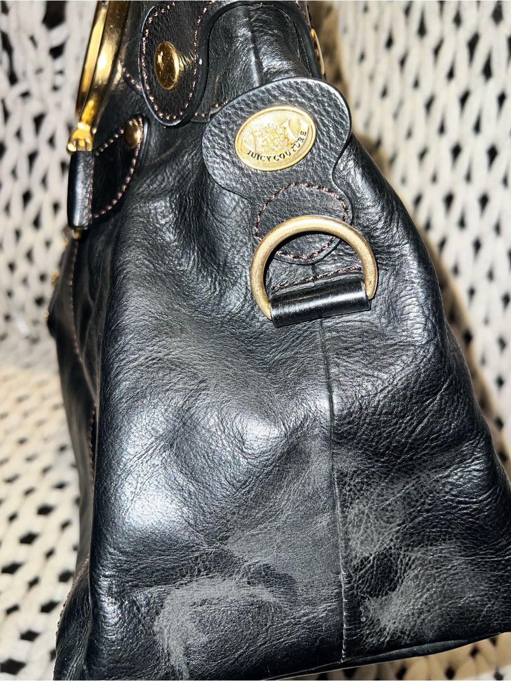 Black Leather Structured Tote with Gold Hardware - Picture 4 of 10